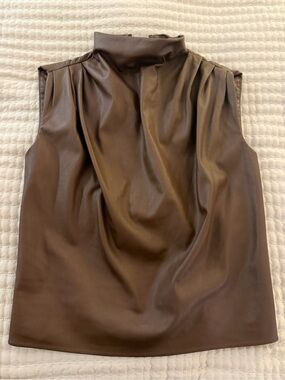 Amanda Uprichard Mock Neck Faux Leather Top in Brown